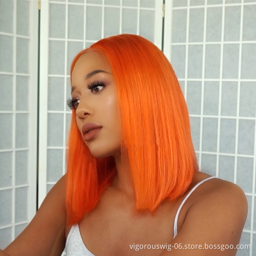 Vigorous Short Straight Bob Wig Middle Part Synthetic Cosplay Wigs For Women High Temperature 14 inches Orange Color Wholesale